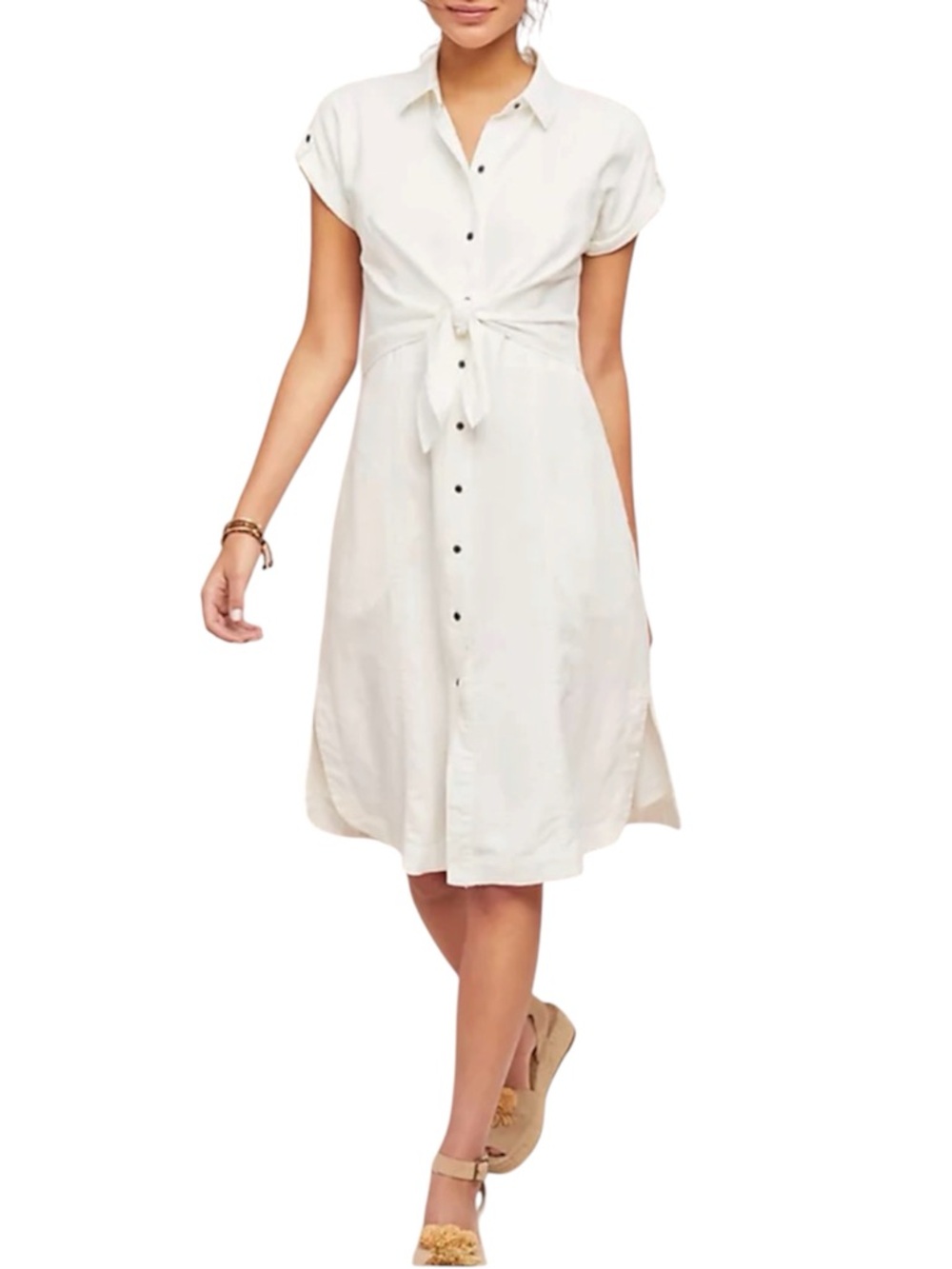 Anthropologie Maeve Elspeth white linen blend shirt dress size 10